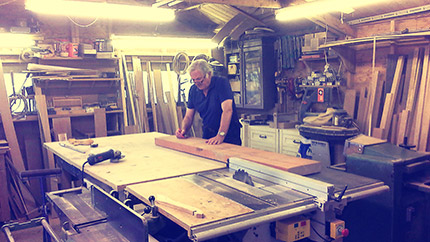 Stuart in his wood workshop near Saffron Walden
